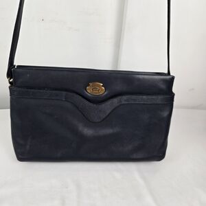 Vintage Etienne Aigner Crossbody Bag Navy Leather Gold Medallion Handcraft